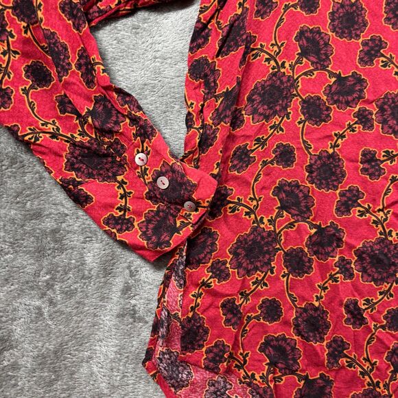 Free People Women Mia Floral Print Tie Neck Tunic Boho Rust Orange Large D127 - Picture 3 of 11